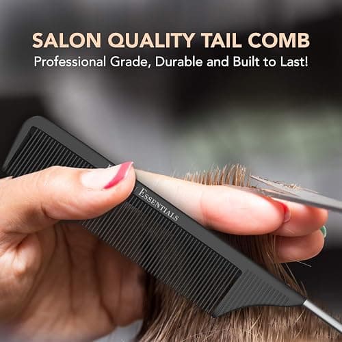 Professional 8.8 Inch Tail Comb - Black Carbon Fiber And Stainless Steel Pintail - Anti Static And Heat Resistant Teasing Lightweight Comb For All Hair Types thumbnail 2