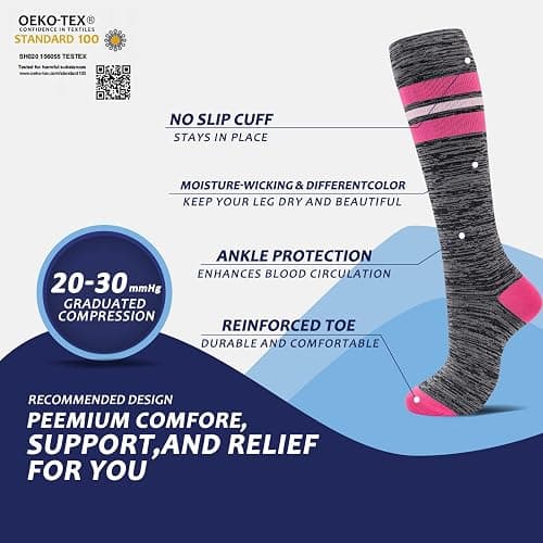fenglaoda 8 Pairs Compression Socks for Men & Women 20-30 mmHg Knee High Nurse Pregnant Running Medical and Travel Athletic thumbnail 3