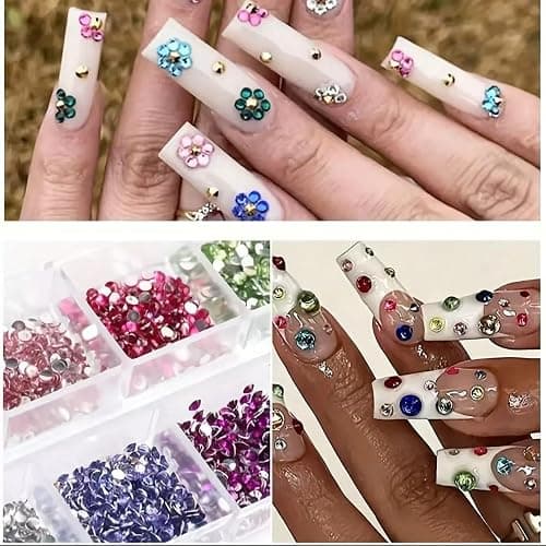 24Grid Shiny Colorful Nail Art Rhinestones 3D Flatback Rhinestones Pearl Nail Charms and Crystals Gems Nail Accessories for Acrylic Nail Tips Manicure Decor thumbnail 6