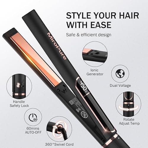 MiroPure Flat Iron Hair Straightener, 1 Inch Titanium Plates Hair Straightener with 15S Heat-up, Professional MCH Ceramic Negative Ion Hair Iron Dual Voltage for Women Hair with Auto Shut-Off thumbnail 6
