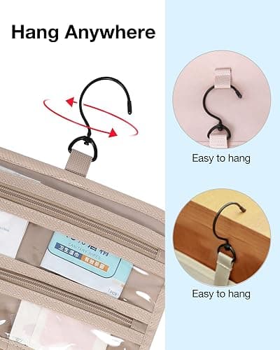 BAGSMART Toiletry Bag Hanging Travel Makeup Organizer with TSA Approved Transparent Cosmetic Bag Makeup Bag for Full Sized Toiletries, Medium-Black thumbnail 6
