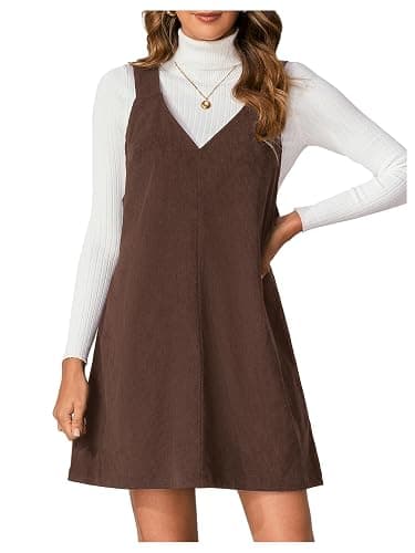 Milumia Women's V Neck Corduroy Overall Dress Mini Pinafore Jumper Dress | 2026 Fall, A Line, Spring, for Ladies, 90s, Going Out, Loose Romper, Casual Short Dresses - Image 1