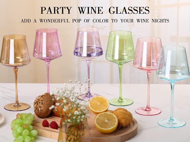 Physkoa Colored Wine Glasses Set of 6-16oz Hand Blown Crystal Colorful Wine Glasses with Long Stem, Multicolor Wine Glass for Wine Lovers, Mother's Day, Wedding, Birthday Gifts for Women thumbnail 9