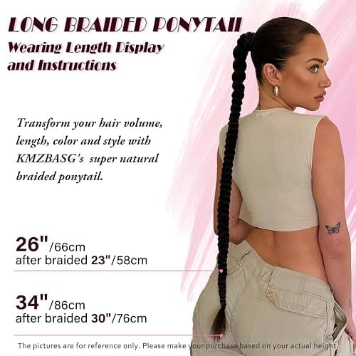 Kmzbasg 2PCS Long Braid Ponytail Extension with Hair Tie DIY Wrap Around Synthetic Hairpiece Natural Soft Fluffy Style for Women’s Daily Wear thumbnail 8