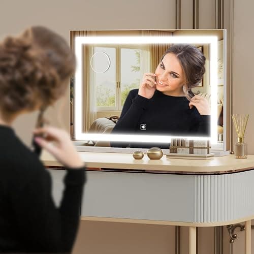Gvnkvn Makeup Vanity Mirror 24" x 19" Large LED Makeup Mirror, Desk Mirorr with Lights, Light up Mirror with 10X Magnification and, Dimmable 3 Modes, Touch Control White thumbnail 7