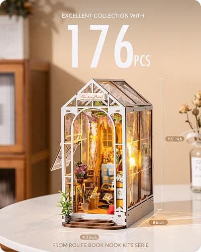 Rolife DIY Book Nook Kit Garden House, DIY Miniature Booknook Kit 3D Creative Decorative Bookend Bookshelf Insert 3D Puzzle for Adults, Halloween/Christmas Decorations/Gifts for Adults (Garden House) thumbnail 2