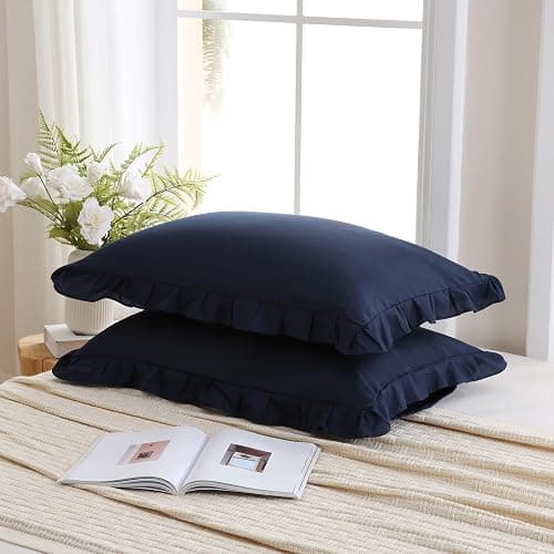 Merryword Navy Pillow Shams Navy Blue Ruffle Standard Pillowcases Cute Pillow Cover Set of 2 Shabby Chic Soft Microfiber Pillowcases 2 Pack thumbnail 3