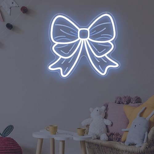 Bow Neon Sign LED Lights for Wall Decor Girls Room Beauty Salon Christmas Tree Bow Decoration Warm White Bow Light Sign 15″ × 13.4″ thumbnail 3
