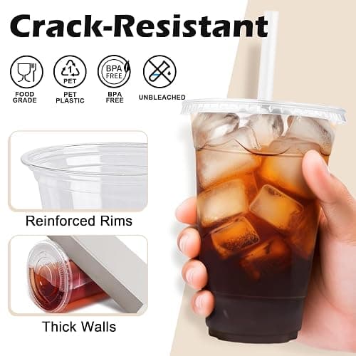 Lamosi 100 Pack 16 oz Clear Plastic Cups with Lids and Straws, Disposable Plastic Coffee Cups with Lids for Iced Coffee, Cold Beverages, Smoothies and To-Go Drinks thumbnail 4