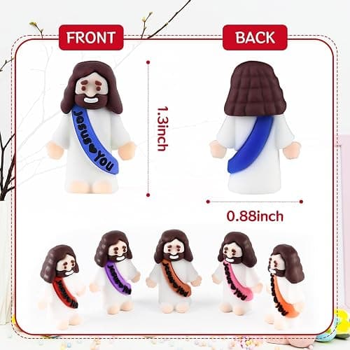 SUNYIWJIE 200Pcs 10-Color Little Jesus Figures, Mini Jesus Figurines in Bulk, Jesus Loves You Figures, Pocket Jesus Tiny Statues, Easter Egg Filler, Christmas Religious Decoration (200) thumbnail 3