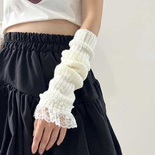 DUNKOING Cute Y2K Arm Warmers Kawaii Knitted Wrist Warmers Long Japanese Harajuku Goth Fingerless Sleeve for Women Girls thumbnail 5