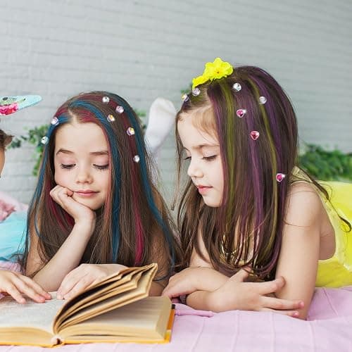 Temporary Hair Chalk with Hair Gem Stamper Kit, Hair Styling Tool with REUSABLE Shining Diamonds, Washable Hair Chalk Hair Color Dye for Girls, Toys Gifts for Girls 3 4 5 6 7-12 thumbnail 8