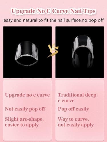 Quaferen Clear Square Nail Tips, 504PCS 3XL Long No C Curve Nail Tips, Half Cover Flat Tapered Square Straight Gel Acrylic Tips False Nails for DIY Salon Home thumbnail 4