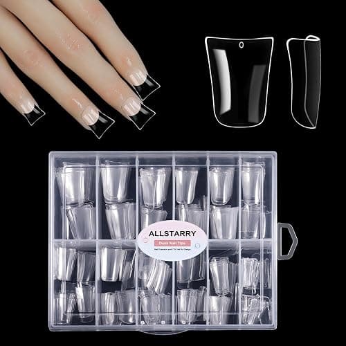 Allstarry Duck Nail Tips, 288pcs Short Curved Nail Tips Full Cover 12 Sizes Clear Duck Nails Press on Crystal Ducks Feet False Nails Extension French Soft Gel Fan Tips for Y2K Salon DIY - 22MM - Image 1