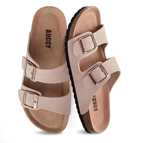 AUGCY Womens Sandal Cork Footbed Slide, Arch Support Slides for Women with Adjustable Buckle, Comfortable Summer Beach Outdoor Sandals - Image 1