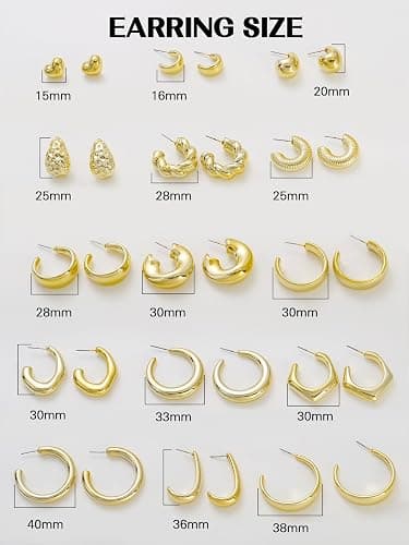 FOURPG 10 Pairs Hypoallergenic Chunky Gold Dangle Earrings for Women Trendy Thick Gold Plated Hoop Earrings Set Lightweight Jewelry thumbnail 5