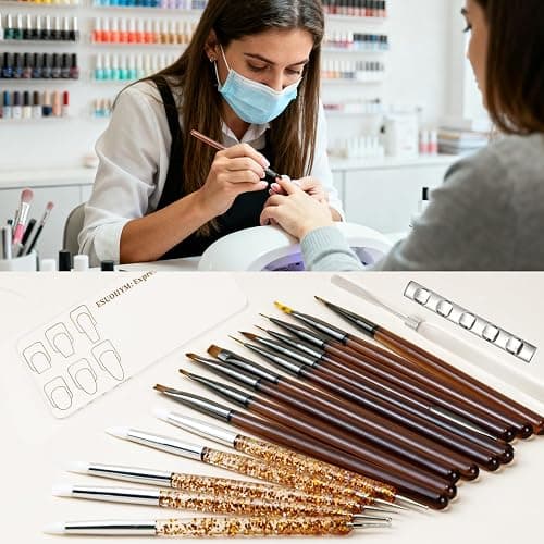ESUOHYM 18 PCS Nail Art Brushes Set for Painting Practice Design Nails, French Tips Liner Brushes, Acrylic Nail Brushes for Nail Extensions, Nail Sculpting Pen Dotting Tools Nail Art Tools Home thumbnail 2