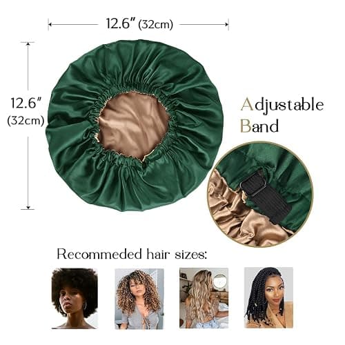 YANIBEST Adjustable Silk Bonnet Double Layer Satin Bonnet Hair Bonnet for Sleeping Bonnets for Women Hats Curly Natural Hair, Green thumbnail 7