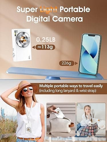 Digital Camera,Autofocus 4K Vlogging Camera for Photography with 32GB Card,48MP Portable Compact Point and Shoot Digital Camera for Teens Adult Beginner with 16X Zoom,Anti-Shake,2 Batteries(White) thumbnail 5