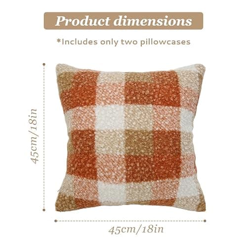 OSVINO Orange Plaid Christmas Fall Throw Pillow Covers Set of 2, 18x18 Inch Checkerboard Square Pillowcases, Cozy Fluffy Decorative Covers for Sofa Couch Living Room Bed thumbnail 2