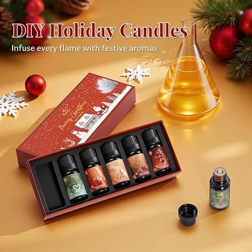 Christmas Essential Oil Set | 6 Pack Holiday Fragrance Oils for Diffuser, Candle Making | Christmas Tree, Spice, Gingerbread, Apple Cider, Candy, Cranberry | Aromatherapy Gift Set for Home & Women thumbnail 4