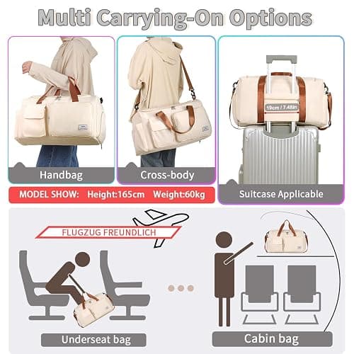 FIORETTO Women's Gym Duffle Bag with Shoes Compartment, 37L Capacity, Ideal for Travel, Gym, Sports, Duffel, Weekender thumbnail 6