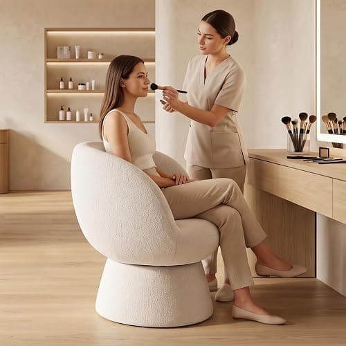  White Swivel Vanity Chair  thumbnail 3