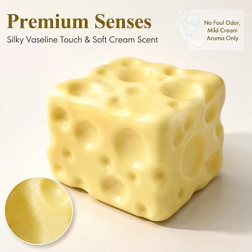 Squeezeluck Cheese Squishy Toy - Slow-Rising Fidget Toys for Stress Relief & Sensory Calming, Soft Foam Bread and Butter Cube Squeezy Balls for Desks & Classrooms, Perfect Palm Size (2.5" Yellow) thumbnail 6