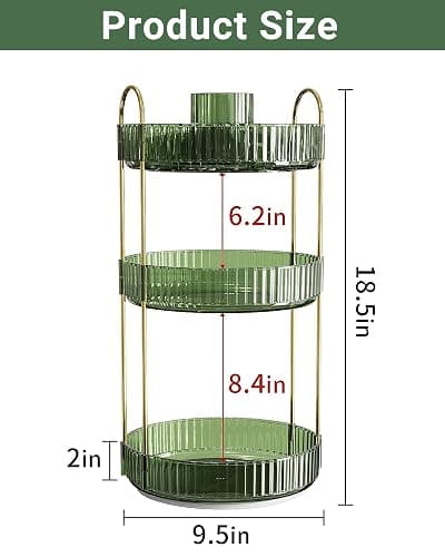 Asayuee 360 Rotating Makeup Organizer,3 Tier Large Capacity Make Up Organizers and Storage,Skincare Perfume Vanity Organizers,Bathroom Cosmetics Storage Organizer Countertop (Green) thumbnail 3