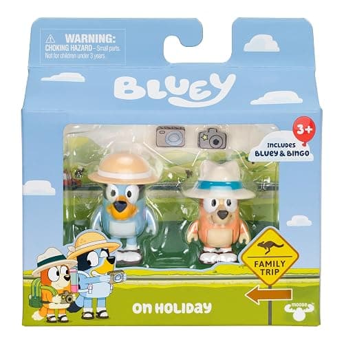 Bluey Figure 2-Pack - On Holiday, 2.5 Inch Figures with Accessories, Kids Can Recreate Their Favorite Moments from The Episode, Figures Include Removeable Hats thumbnail 3