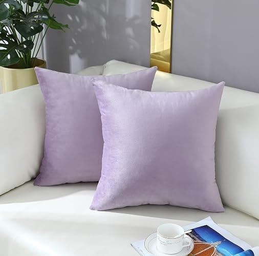 mixeoo Comfy Lavender Throw Pillow Covers Decorative Square Solid Thick Velvet Super Soft Cushion Cases Home Decor for Sofa Couch Living Room Chair, Set of 2, 18 x 18 Inch thumbnail 2