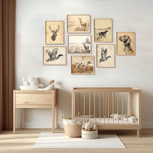 Vintage Nursery Wall Art Decor Baby Boy Room Prints Hunting Animal Canvas Wall Decor Woodland Nursery Pictures Rustic Animal Sketch Poster Vintage Cabin Artwork for Kids Bedroom 8x10x8 Inch Unframed thumbnail 7