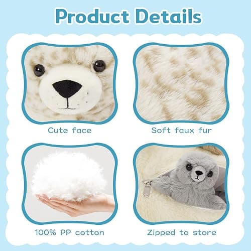 BENINY 4 Pcs Seal Stuffed Animal Set, 20" Mother Plush Toy with 3 Babies in Mom's Belly, Cute Leopard Stuffed Seal Plushie for Girls Boys Kids, Kawaii Chirstmas Bithday thumbnail 3