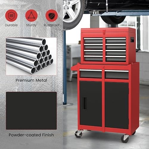IRONMAX Rolling Tool Chest, Lockable 5-Drawer Tool Cabinet w/Side Slot & Universal Wheels, 2 in 1 Detachable Tool Box Storage Organizer for Garage Workshop Auto Shop thumbnail 7