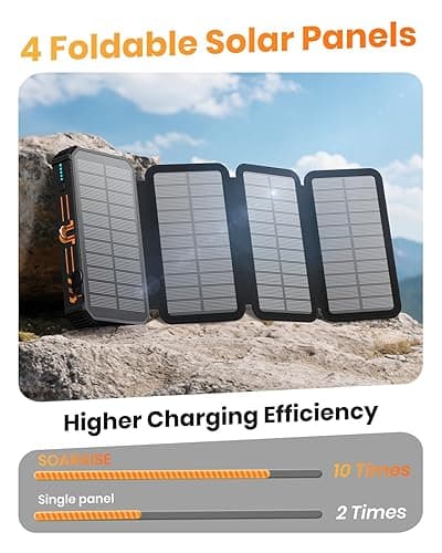 SOARAISE Solar Charger Power Bank - 48000mAh Wireless Portable Charger Built-in 4 Cables and 4 Solar Panels, PD QC 3.0 Fast Charging USB C Battery Pack with Flashlight for Camping Travel thumbnail 4