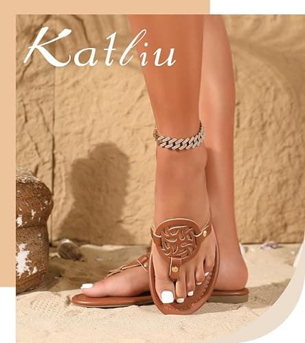 katliu Women's Flat Sandals Flip Flop Sandals Comfortable Dressy Thong Sandals thumbnail 4