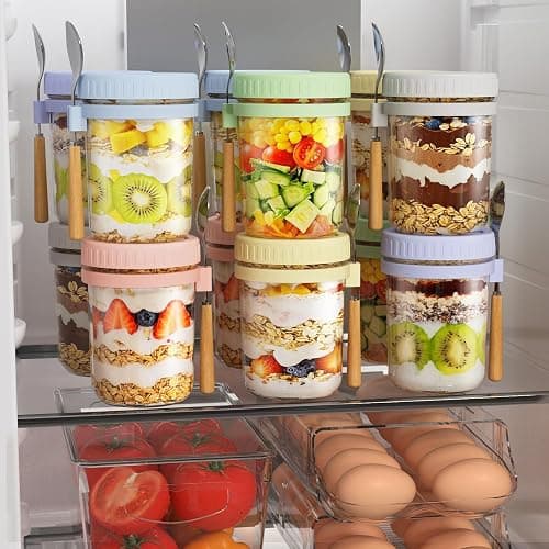 HomArtist 16oz Overnight Oats Containers with Lids and Spoons, 4 Pack Wide Mouth Mason Jars with Airtight Lids, Overnight Oats Jars for Salad, Chia Seed, Cereal, Yogurt thumbnail 5