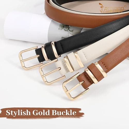 JASGOOD 3 Pack Women's Leather Belts for Jeans Dress Pants Trendy Belts with Gold Buckle thumbnail 2