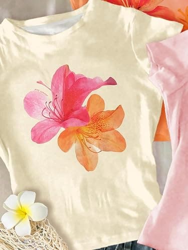 RoseSeek Girl's Shirts 3 Packs Graphic Tees Vacation Hibiscus Top Crewneck Short Sleeve Cute Tops Summer Slim Fit T Shirt thumbnail 2