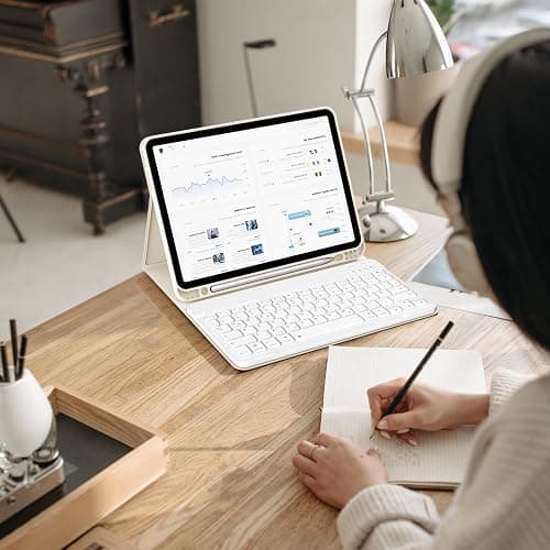 KVTVOU für iPad 11. Generation A16 2025, für iPad 10. Generation 2022 10,9 Zoll Hülle mit Tastatur, Ganzkörper-Absturzsicherung, Bluetooth Abnehmbarer QWERTZ Tastatur, Cremeweiß thumbnail 7
