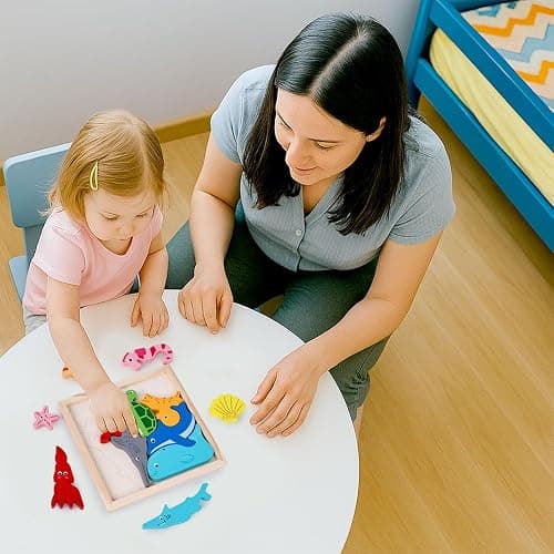 LovesTown Wooden Stacking Puzzle, 12PCS, Sea Animal | for Toddler, Preschool Learning, Montessori Toy, Develops Balance, Focus & Fine Motor Skills, Screenless Play thumbnail 5