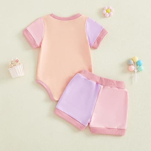 allshope Newborn Baby Girl Summer Outfit Set Contrast Color Romper Jumpsuit Tops Shorts Cute Infant Clothes thumbnail 7