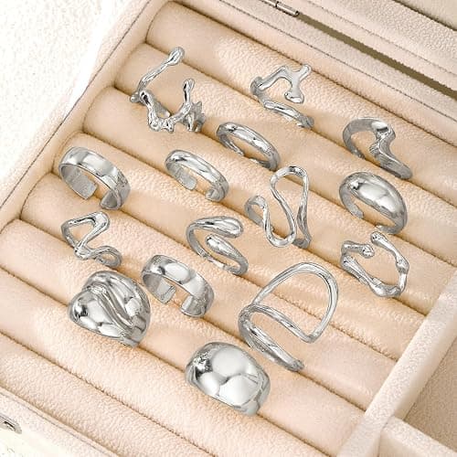 IFKM Gold Chunky Rings Set for Women 14k Gold Plated Thick Dome Stackable Open Rings Trendy Dainty Minimalist Jewelry Gifts thumbnail 8