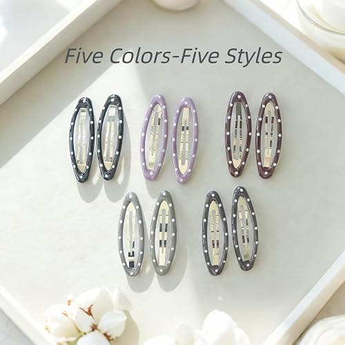 Cute Polka Dot Side Clips for Women i – 5-Color Oval Snap Barrettes, Vintage Hair Styling Accessories for Thick & Thin Hair, Versatile for Daily Wear, Makeup & Skincare thumbnail 2