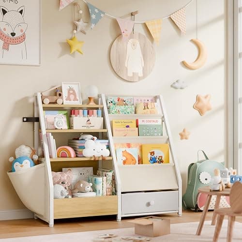 HAVLOTII Kids Bookshelf and Toy Storage - Book Shelf for Kids Rooms, Toddler Bookshelf Baby Bookcase for Nursery, Montessori Toy Organizer, Burlywood thumbnail 9