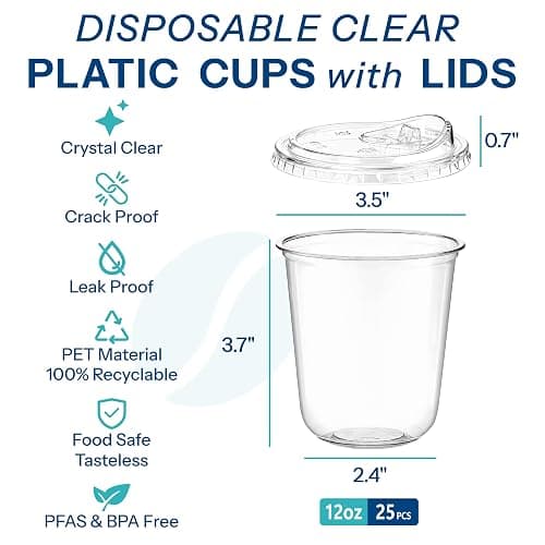 25 Pack 12 oz BPA-Free Clear Plastic Coffee Cups with Strawless Sip Lids - Leak-Proof Disposable To-Go Cups for Iced Coffee, Kids, Smoothies & Juice, Ideal for Daily Use & Small Gatherings thumbnail 3