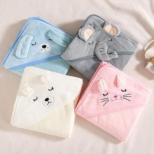 Hooded Baby Towel, Baby Towels Newborn, Baby Bath Towel with Hood, Baby Bath Towels Wrap, Blanket for Baby, Baby Beach Towel, Hooded Bath Towels for Boy and Girl, Newborn,31.5"×31.5" (White +Pink) thumbnail 3