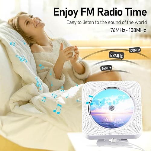 MICOCIOUS Bluetooth Portable Home CD Music Player with Remote Control, Timer, Built-in Speakers and LED Display - FM Radio Boombox (White) thumbnail 6