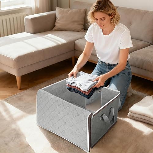 BALEINE 2 Pack Clothes Storage Bags, 16 Gallon Storage Containers with Reinforced Handle, Sturdy Zipper, Closet Organizer for Blanket, Comforter, Pillow, Bedding (Grey, 2 Pack) thumbnail 2