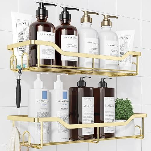 Kitsure Shower Caddy Large - Adhesive Shower Organizer, Stainless Steel Shelf for Inside Shower, No Drill Bathroom Organizers and Storage, Home Decor Accessories, 2 Pack, Gold - Image 1